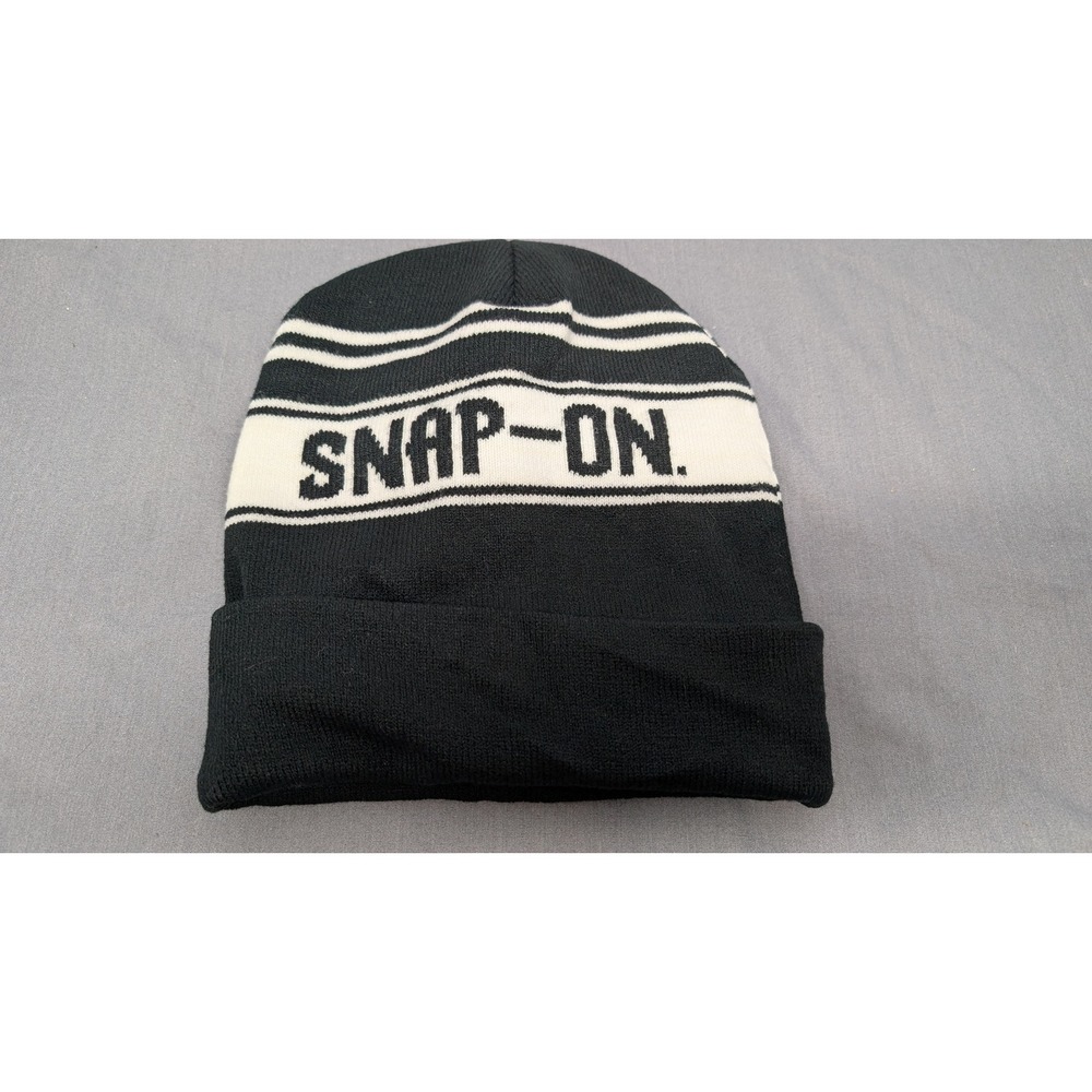 Snap-On Tools Knit Beanie OS Black White Striped Fleece Lined Hat